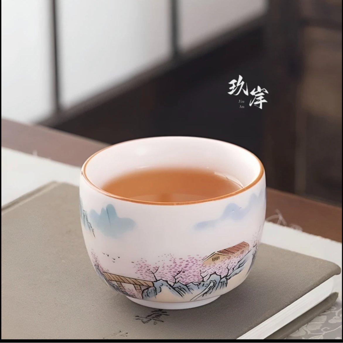 A88-粉汝桃花源陶瓷杯汝窑粉色茶杯世外桃源-37