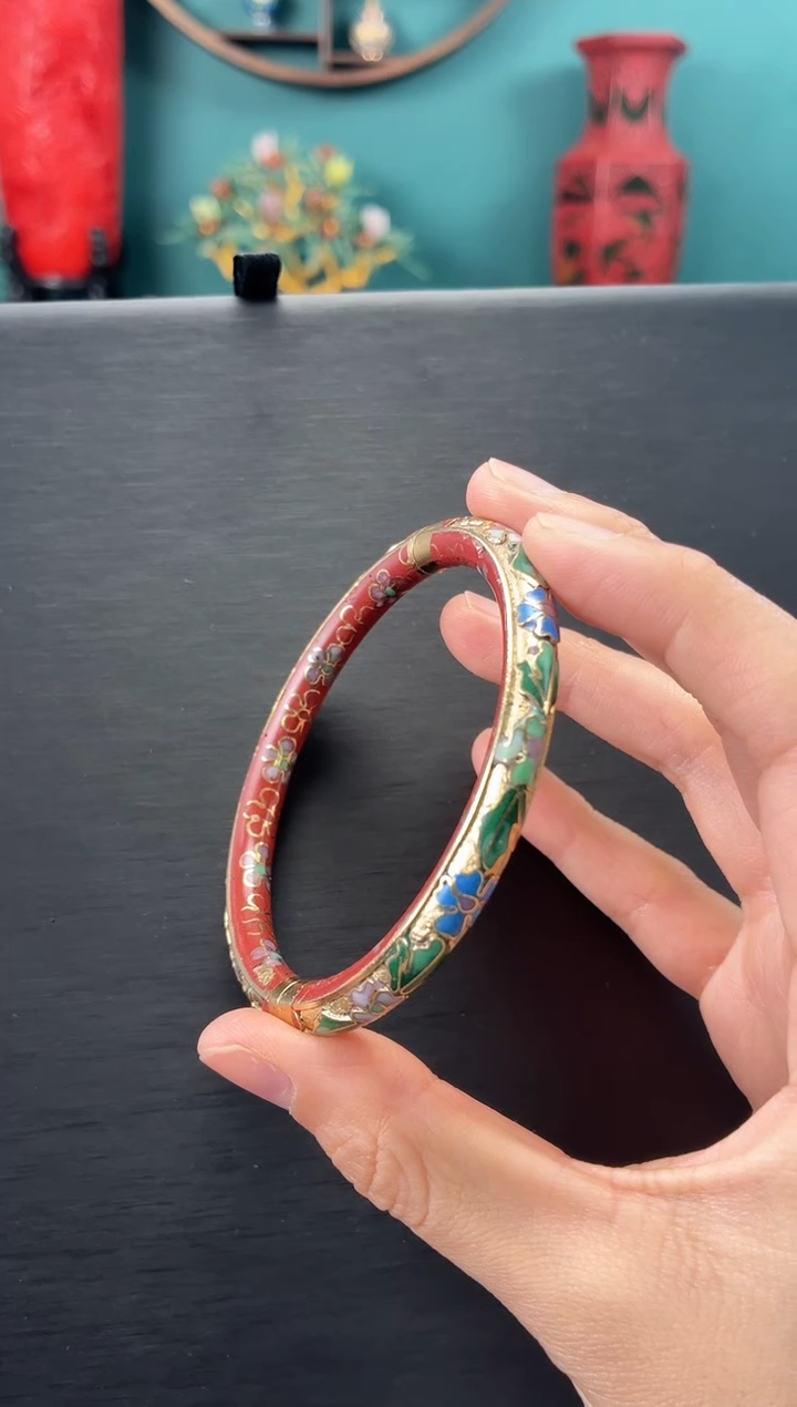 一*云非遗 景泰蓝手镯 半金地开口砖红