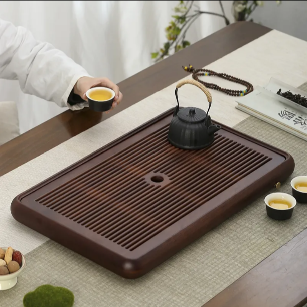 54*34花梨木茶盘实木胡桃木色家用新款茶台沥水储排水茶托盘简约
