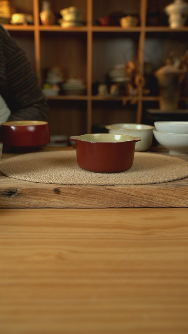 复古红系列的双耳早餐碗1个