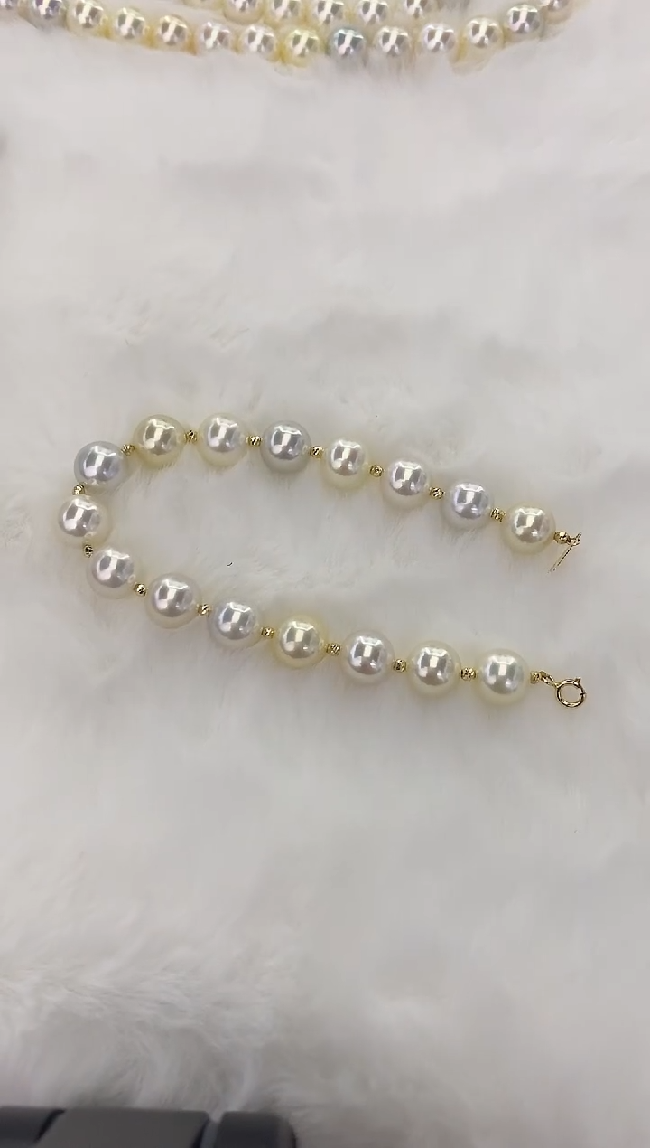 18K金镶嵌手链海水珍珠Akoya 糖果满珠手链 8-8.5MM 18K金