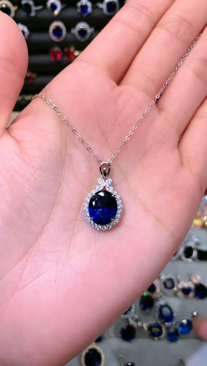 【闪购商品】蓝宝石吊坠(赠链)银S925镶嵌1012