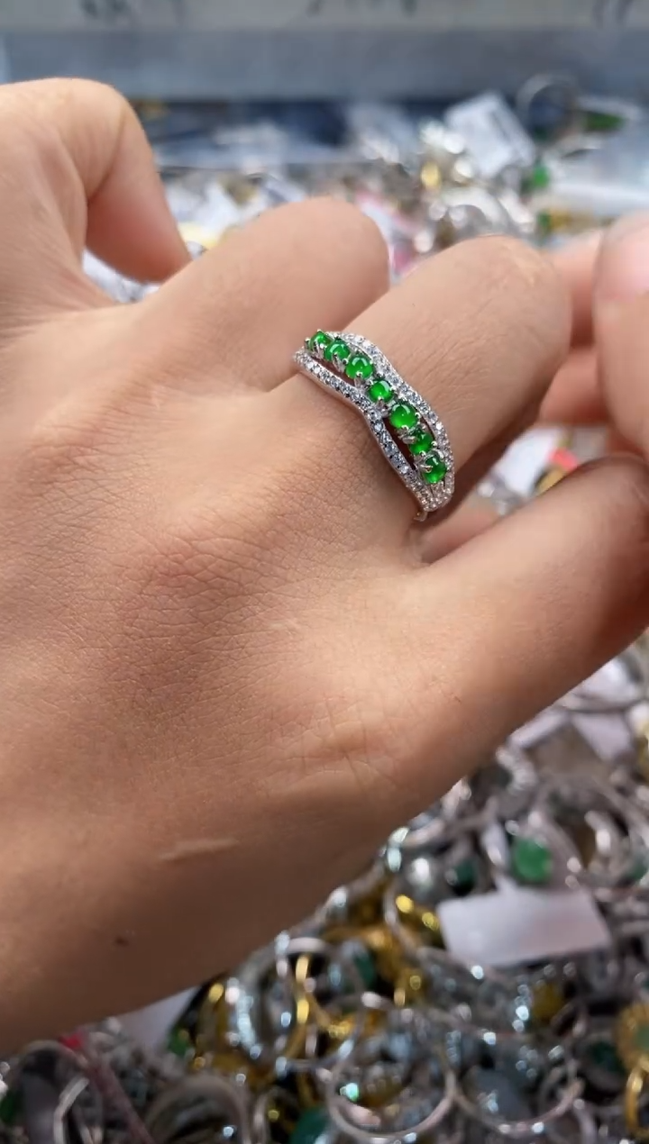 银S925镶嵌戒指翡翠444---3