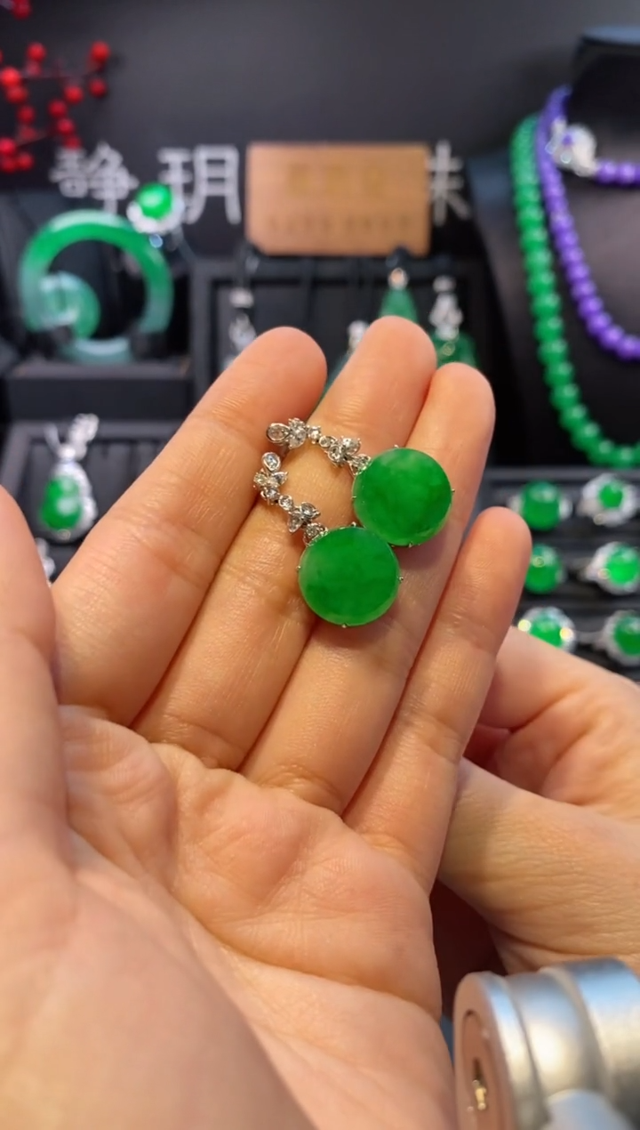 【闪购商品】翡翠耳饰18K金镶嵌无事牌耳坠5090801