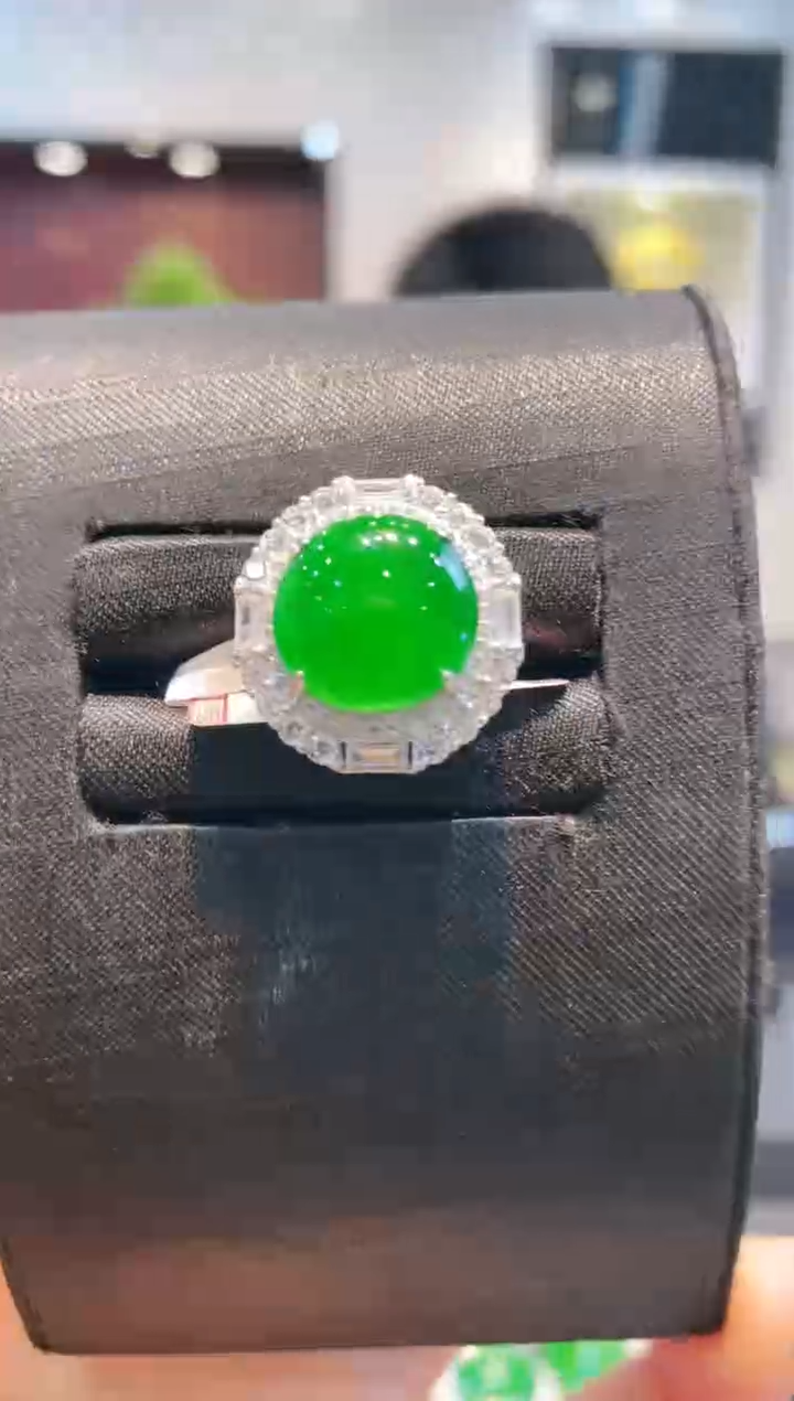 【闪购商品】翡翠颈饰银S925镶嵌A34天然A货翡翠戒指