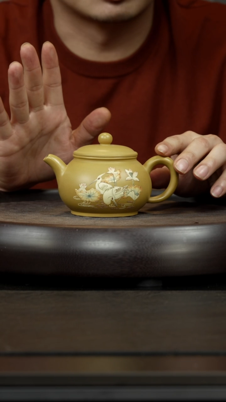 【闪购商品】紫砂茶杯孤品紫砂壶  潘壶绘两白鹭