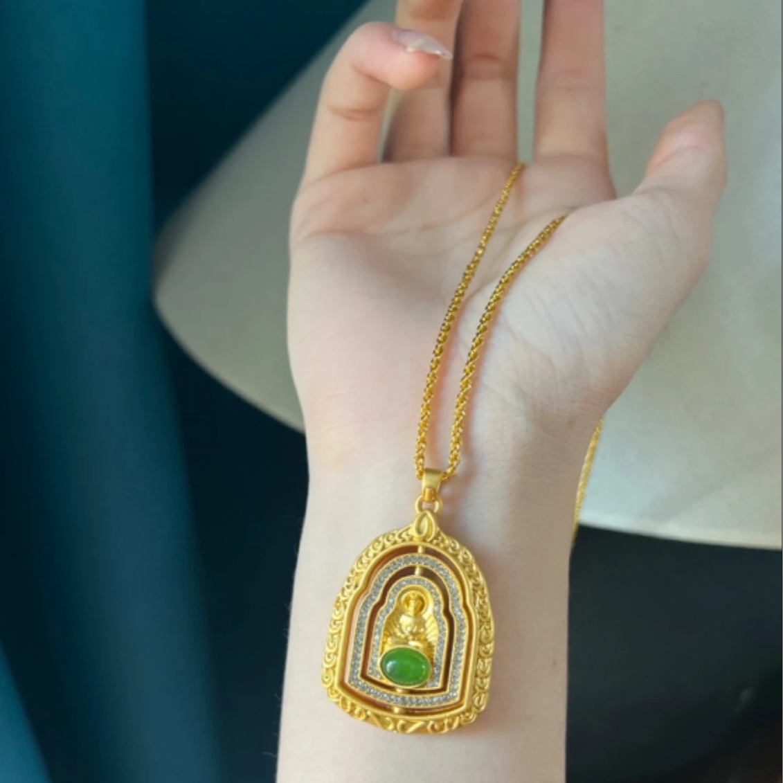 新款古法镶嵌旋转佛牌项链ZD0457