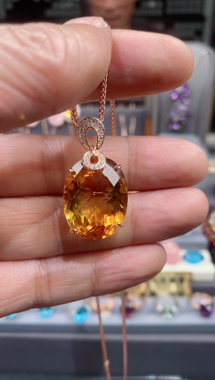 【闪购商品】黄晶吊坠银S925镶嵌黄晶吊坠