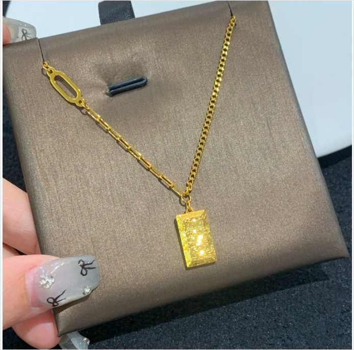 铜合金项链 碎冰冰小金条项链