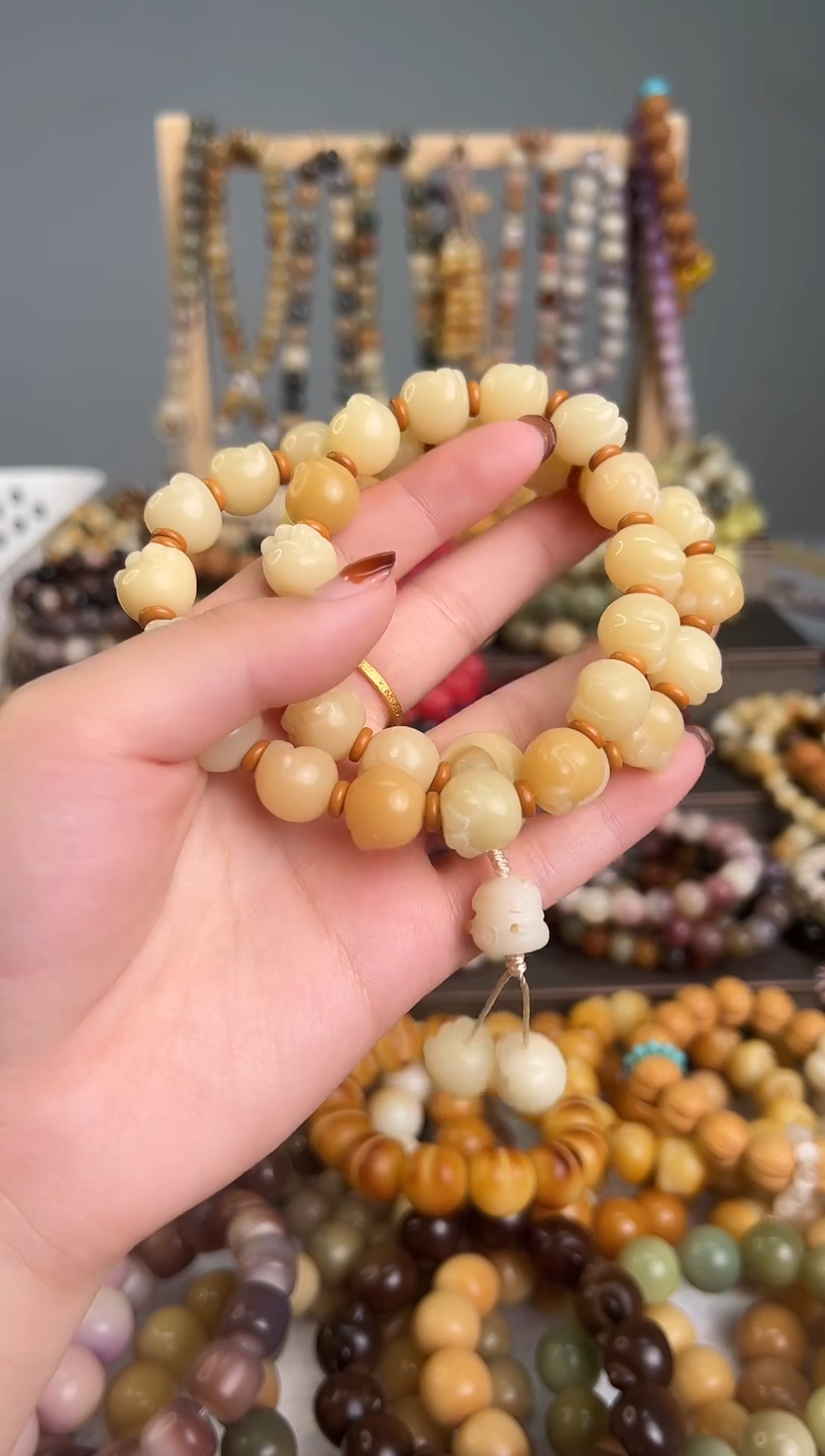 风化猫爪双圈菩提手串