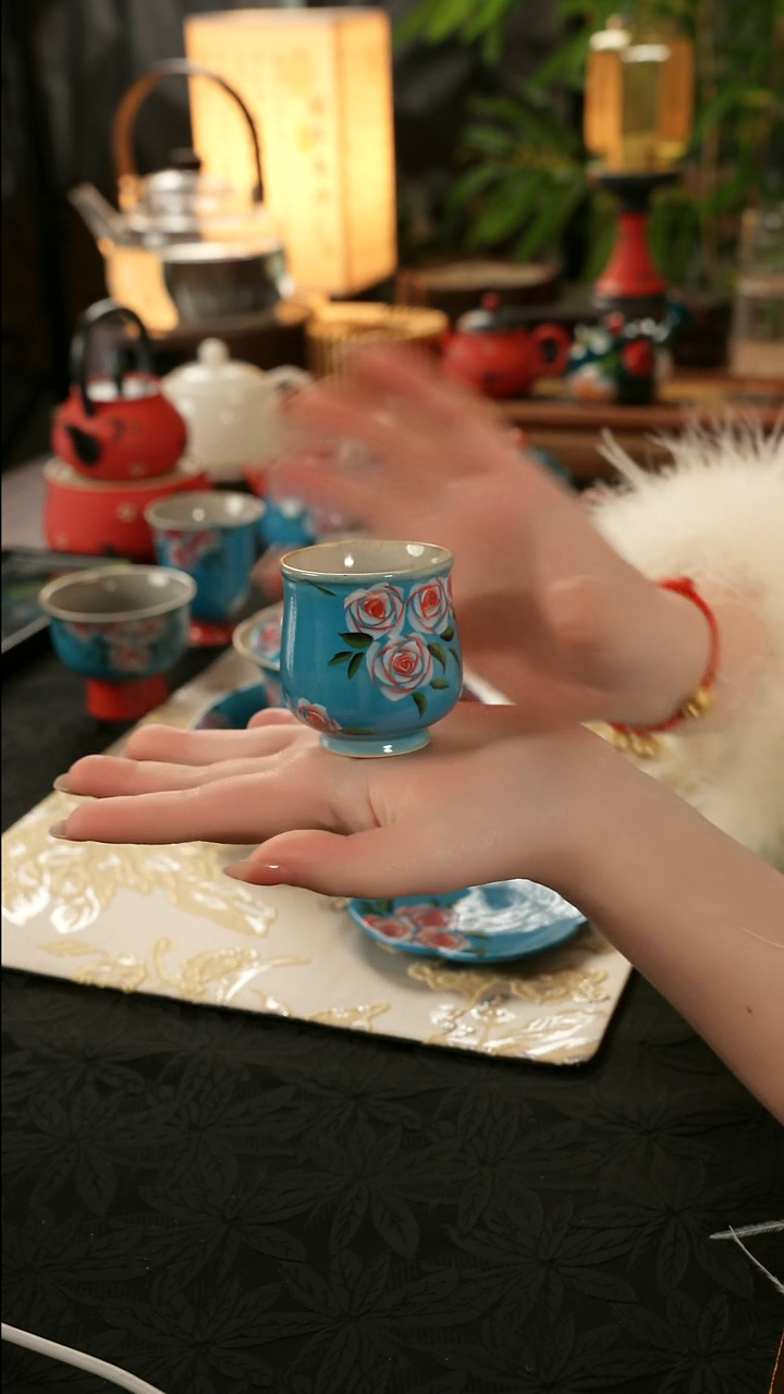 陶瓷茶具亮面玫瑰布袋杯