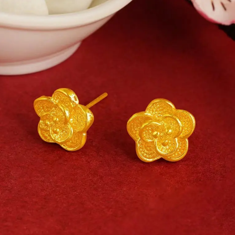 【粉丝专享】经典金色玫瑰花耳钉气质百搭女士