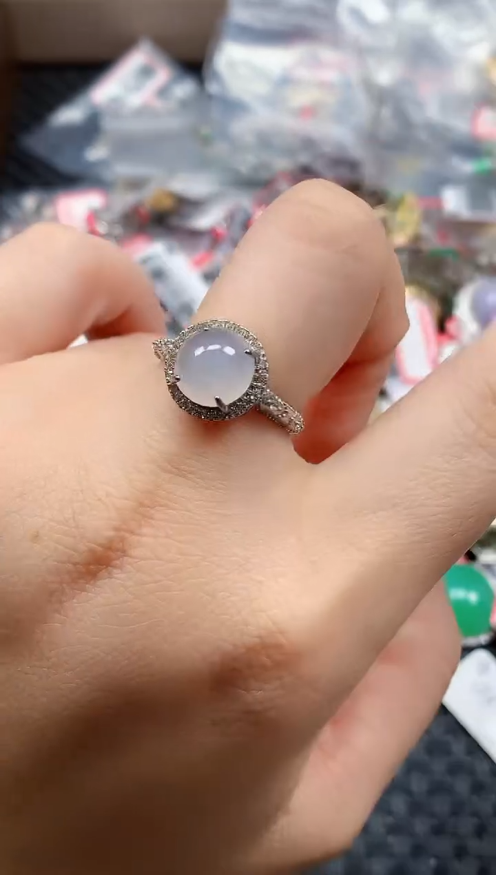 银S925镶嵌戒指翡翠天然A货缅甸翡翠