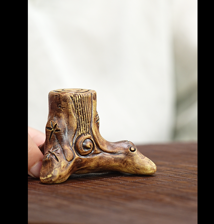 宜兴原矿高端紫砂茶宠摆件--树桩盖置