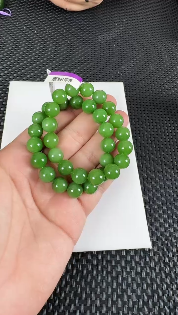 【闪购商品】和田玉（碧玉）手串未镶嵌约12MM多样性发一粉绿