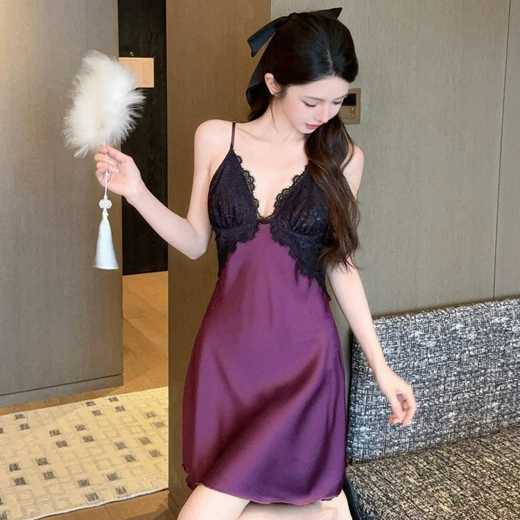 《纯欲天菜》吊带胸垫睡裙春夏睡袍两件套性感露背减龄家居服