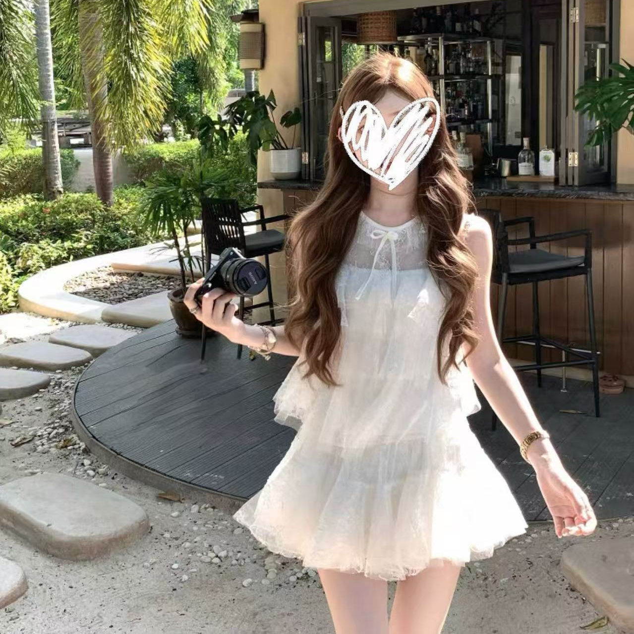 西西里岛杏仁 jor*a网纱刺绣无袖上衣蓬蓬短裙套装