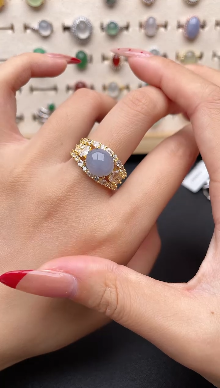 【闪购商品】翡翠戒指银S925镶嵌一物一证一礼盒