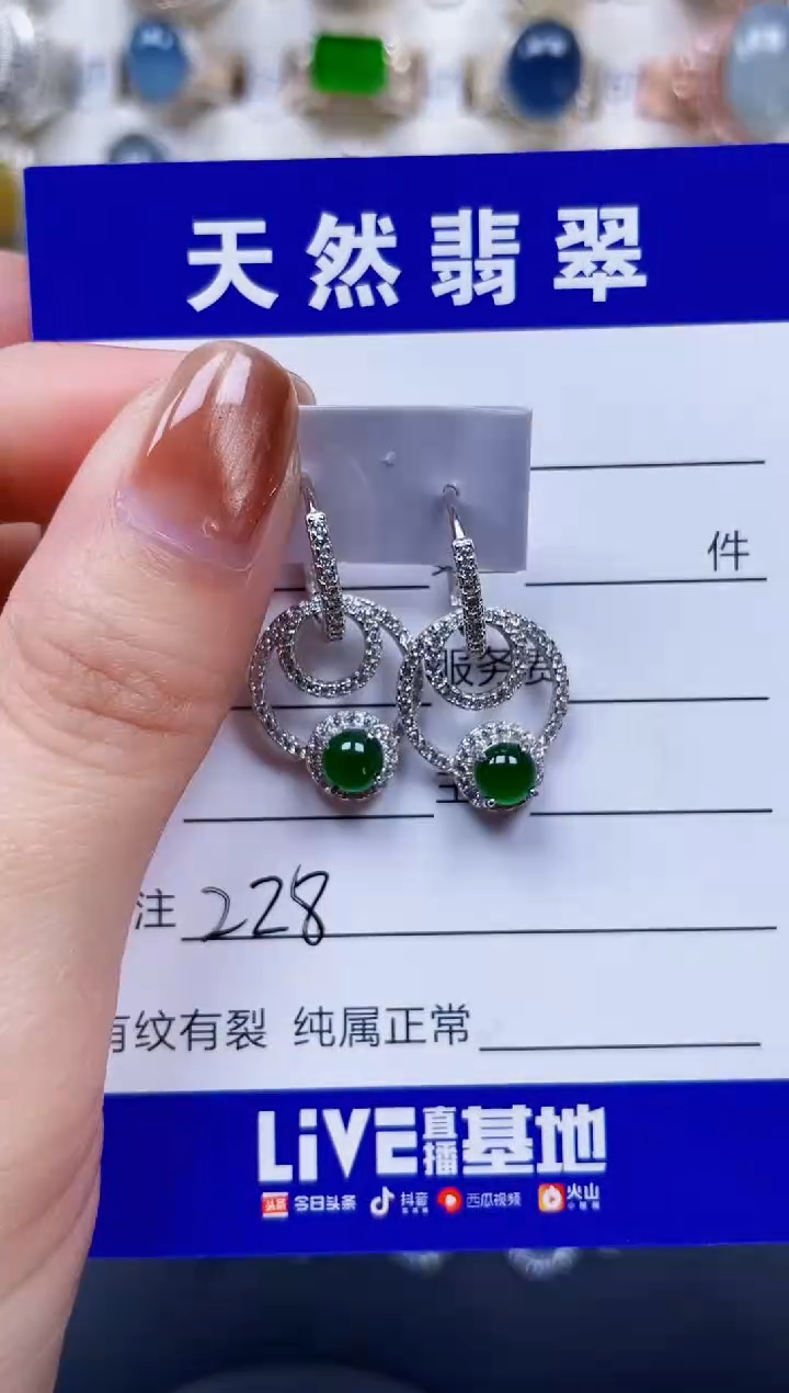 银S925镶嵌翡翠耳饰228