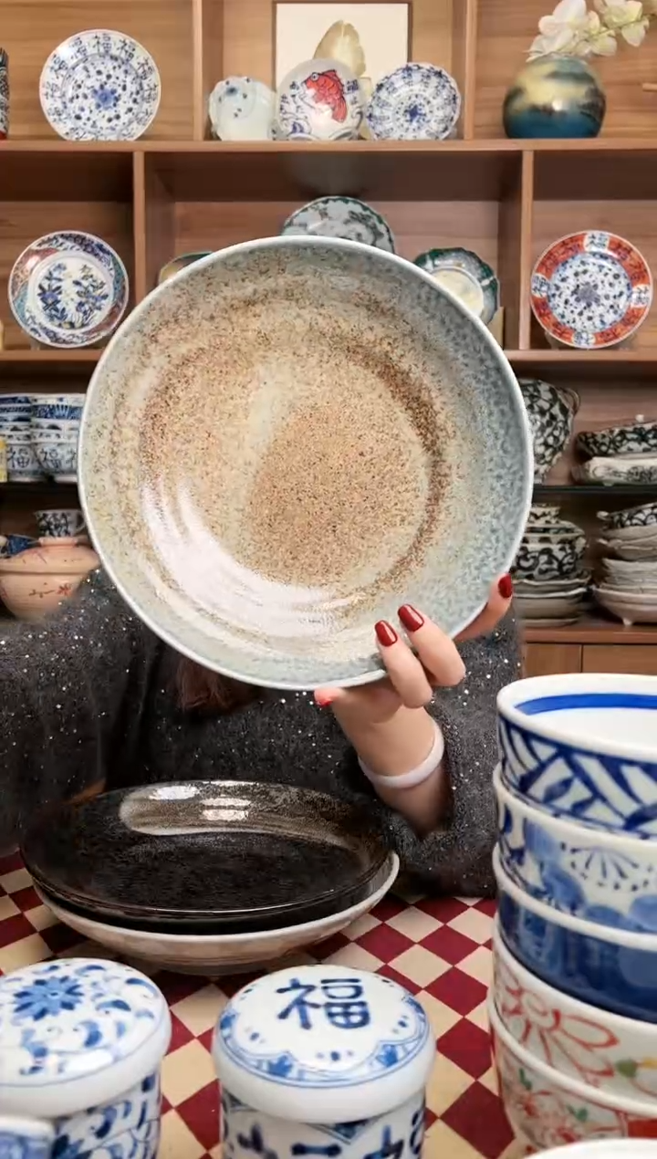 【闪购商品】瓷片砂地蓝流22.7cm深盘