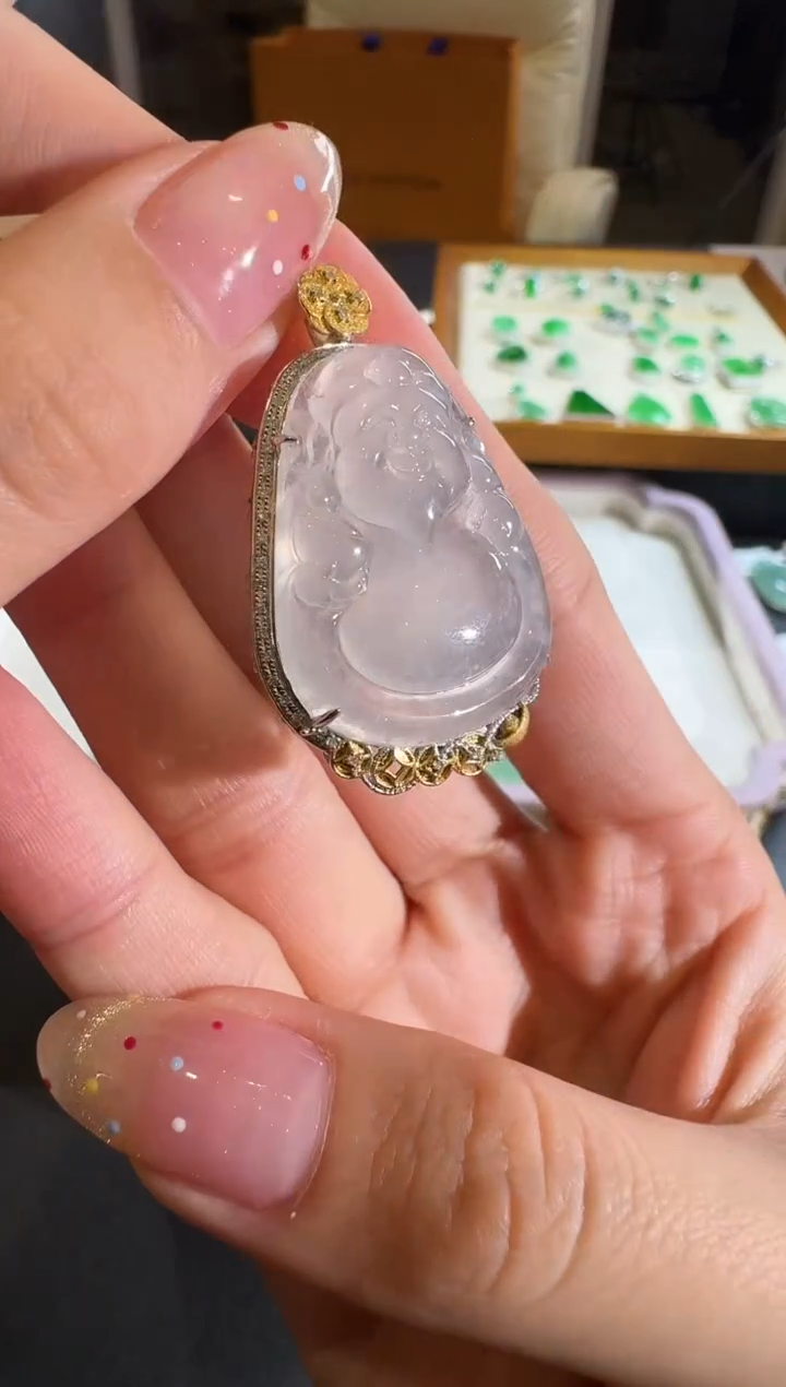 【闪购商品】翡翠吊坠(不含链)18K金镶嵌【源头工厂】钻石镶嵌