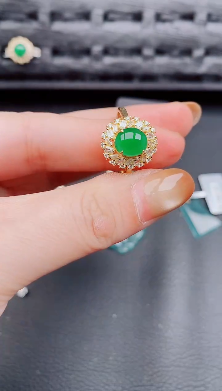 【闪购商品】翡翠戒指银S925镶嵌天然a货翡翠458