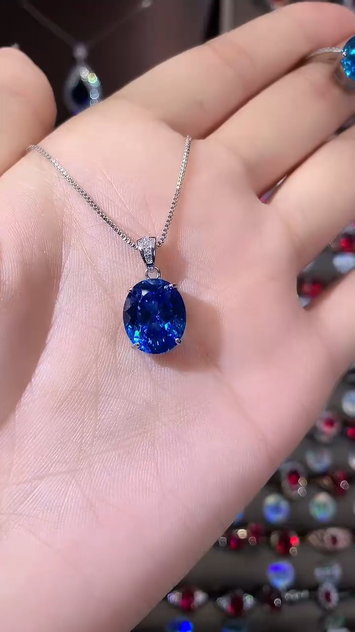 花岗岩吊坠925银海蓝色鸟巢切吊坠