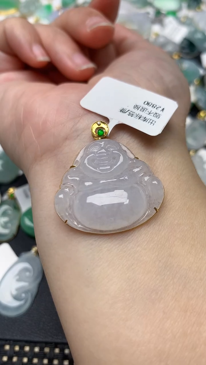 颈饰18K金镶嵌翡翠天然缅甸A货翡翠