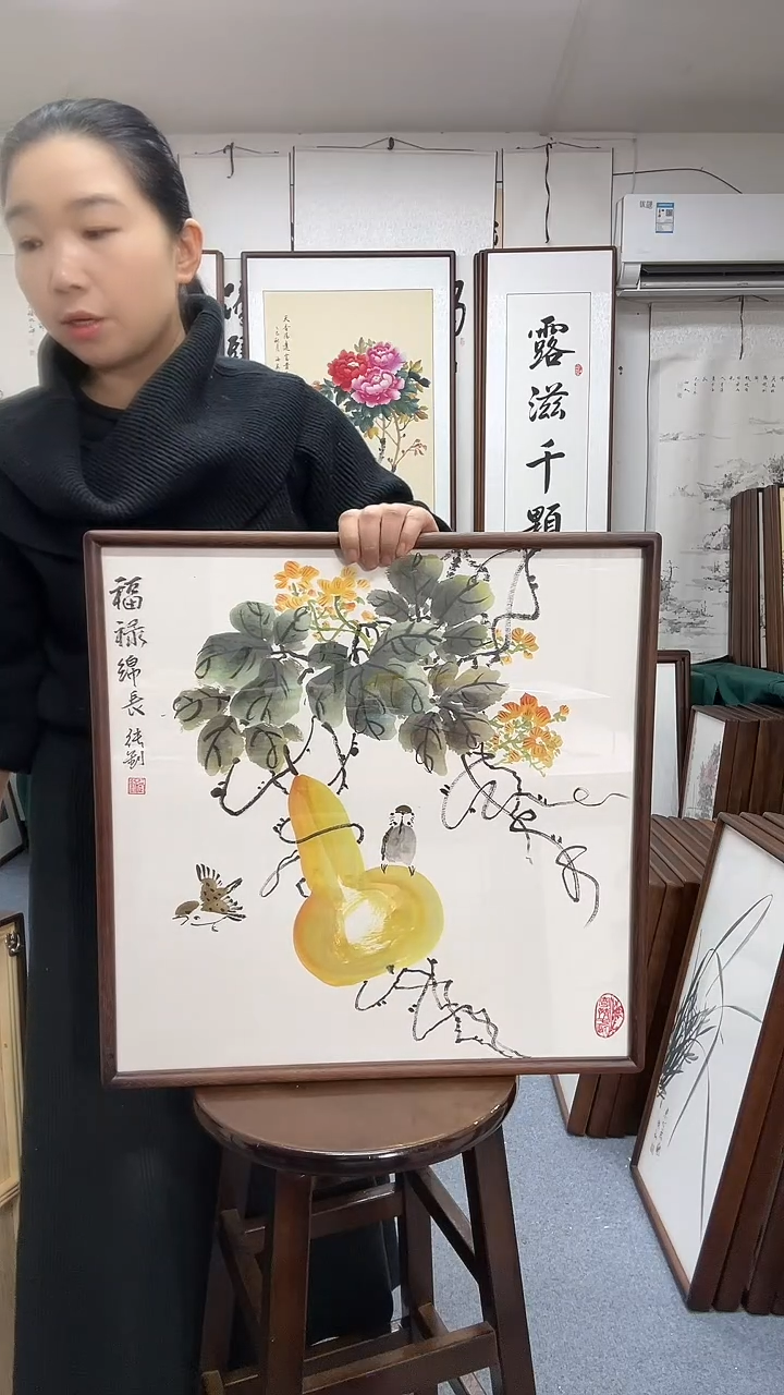 国画尺寸52*52实木画框京东包邮手绘