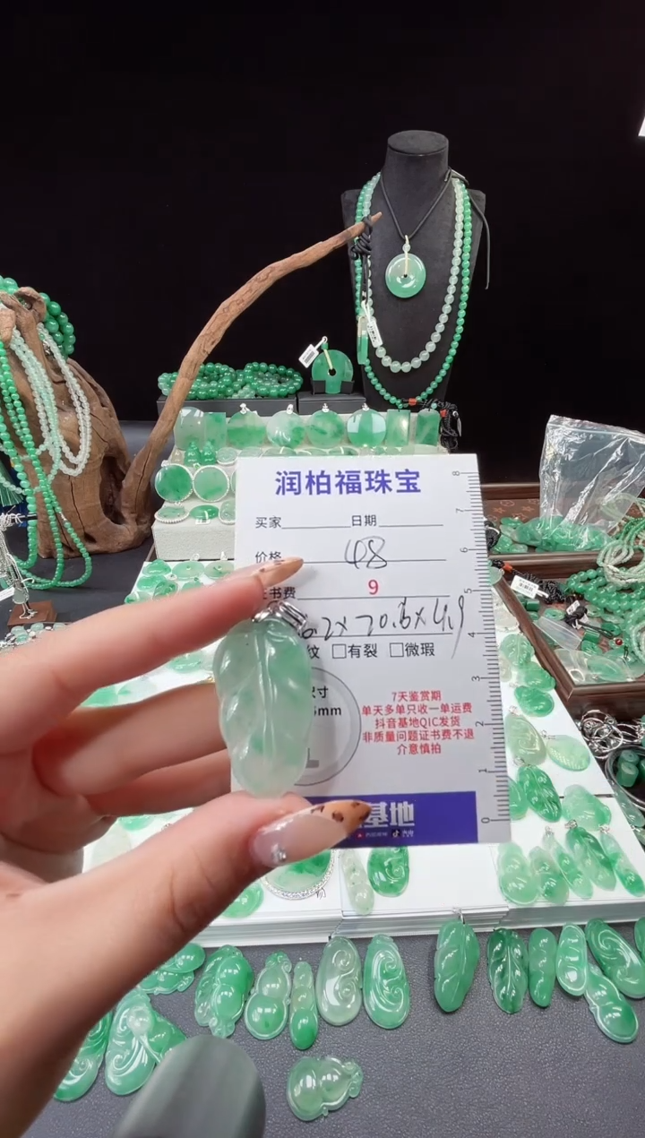 吊坠(赠链)银S925镶嵌石英质玉（非洲翠）H**H29.289叶子