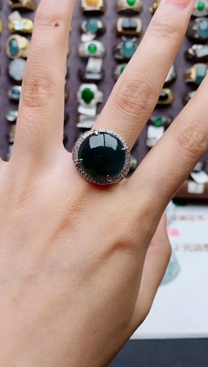 银S925镶嵌戒指翡翠天然翡翠男戒