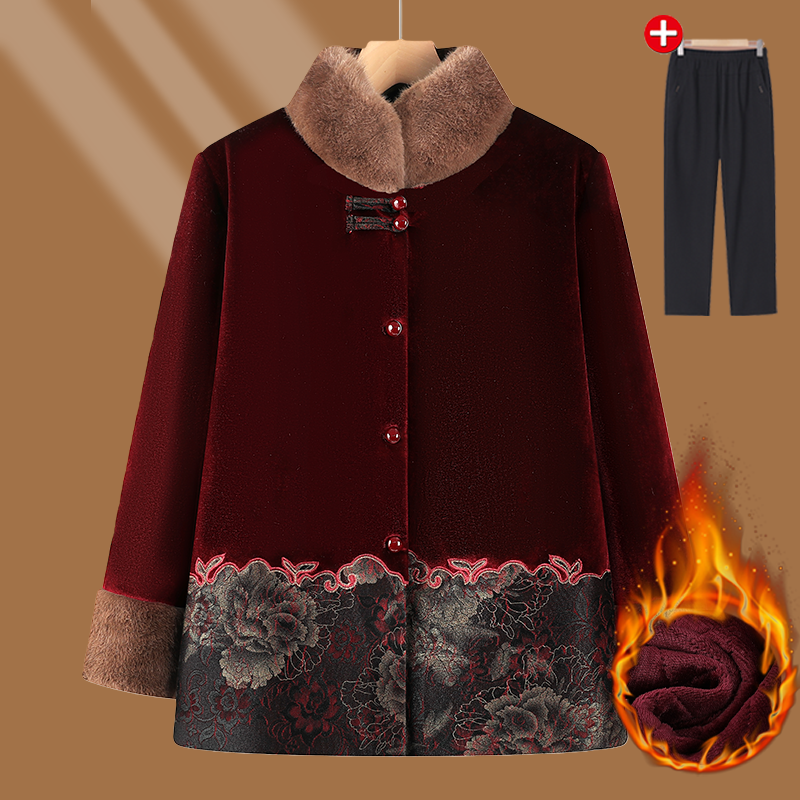 奶奶秋装新中式高档金丝绒外套女2025新款中老年人棉衣妈妈棉服袄