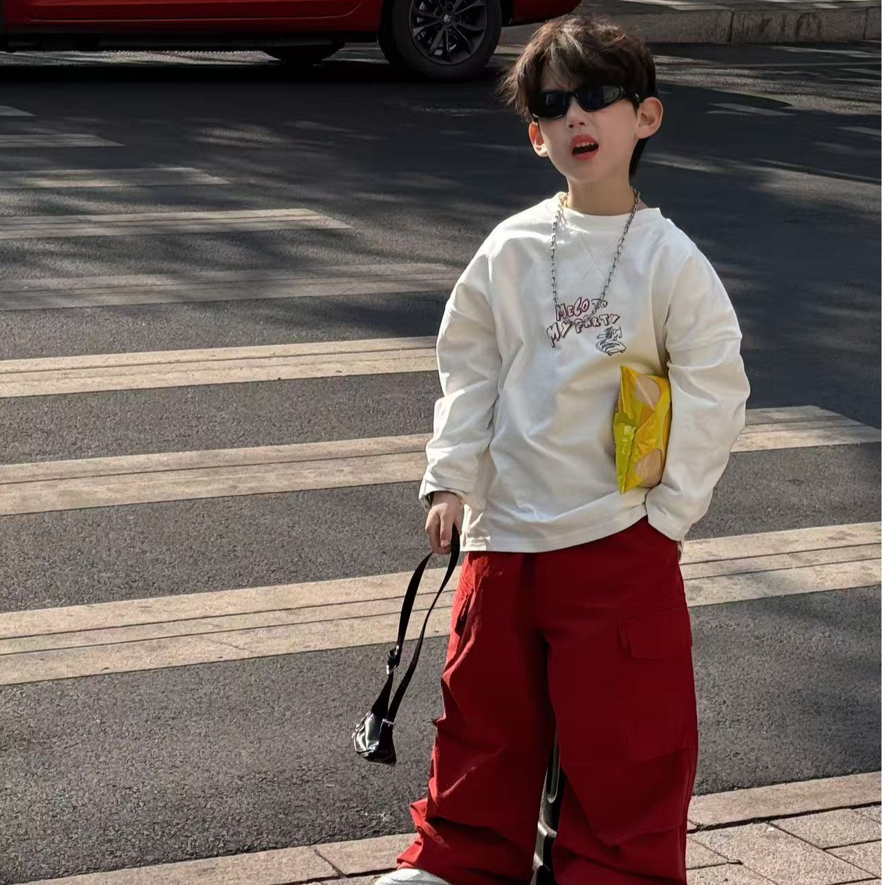 【橘子酱】2025男童春季新款韩版长袖印花T恤衫儿童休闲宽松工装裤