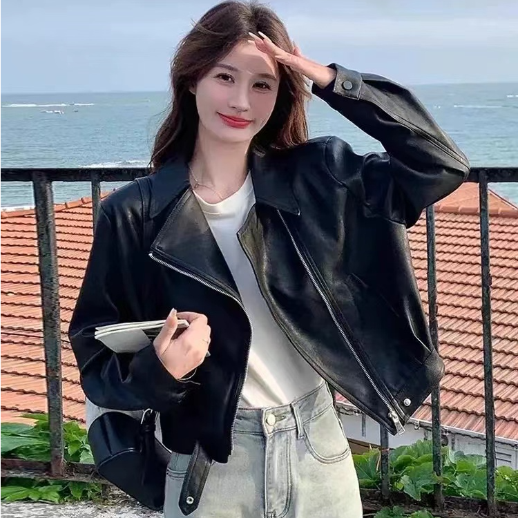 复古皮衣外套女2025秋季新款宽松韩系穿搭短款加绒夹克上衣108