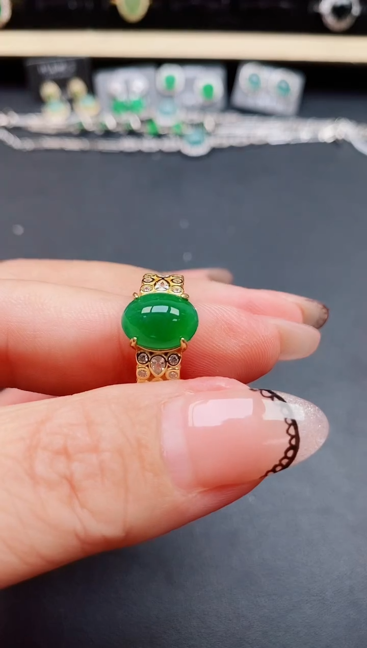 翡翠戒指银S925镶嵌8550