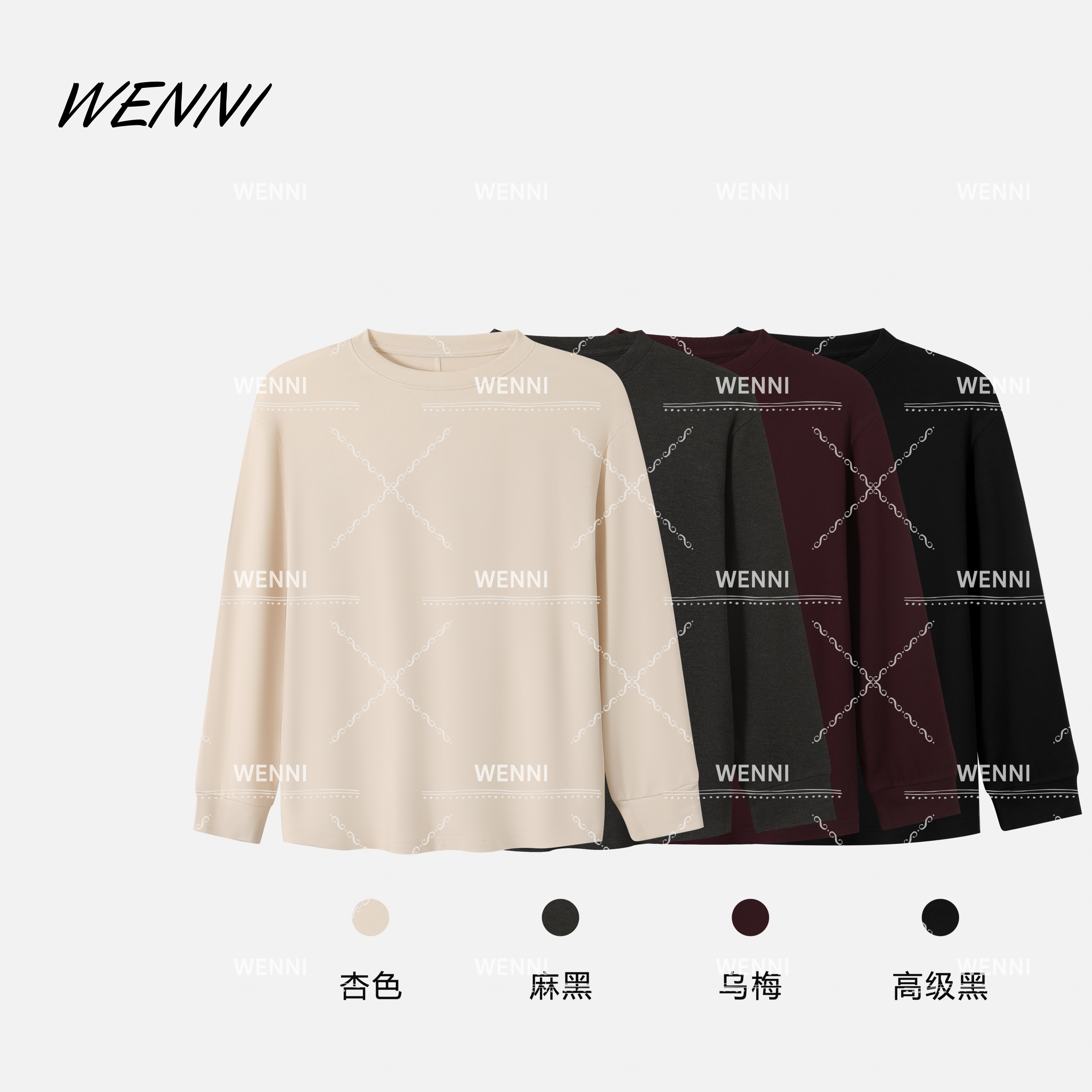 WENNI 【双面Y毛绒衫】秋冬女后中线圆领美丽诺Y毛长袖T8139