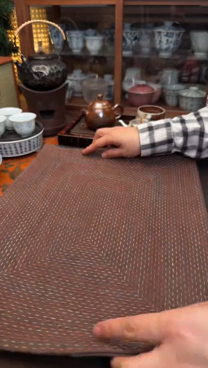 【闪购商品】织绣ici手作刺子绣植物染柿染茶席-103咖