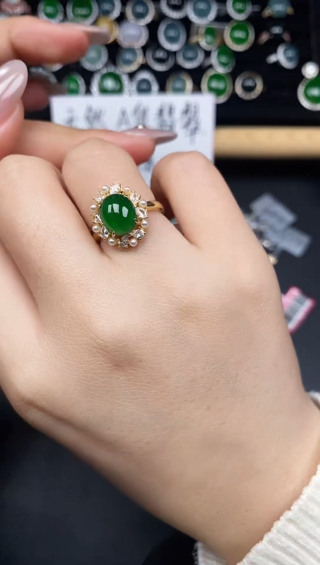 银S925镶嵌戒指翡翠37355