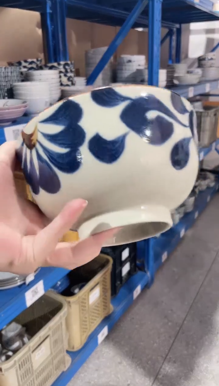 陶瓷蓝唐草6.4英寸高脚碗 微瑕