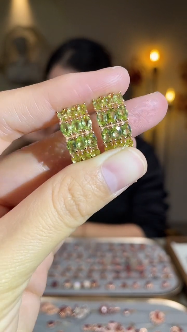 银S925镶嵌耳饰橄榄石耳饰