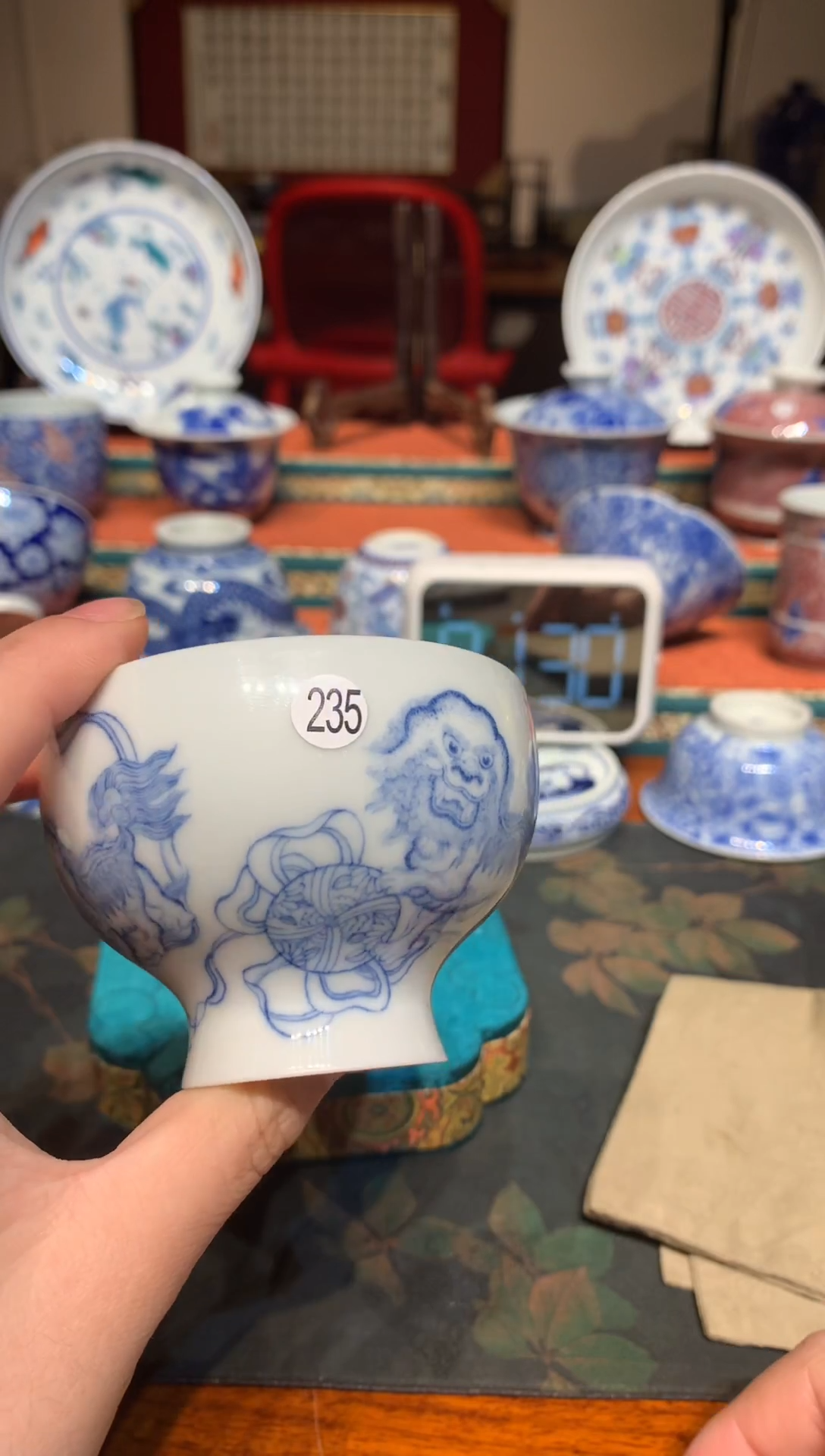 心**喜235青花狮子高足杯lf101