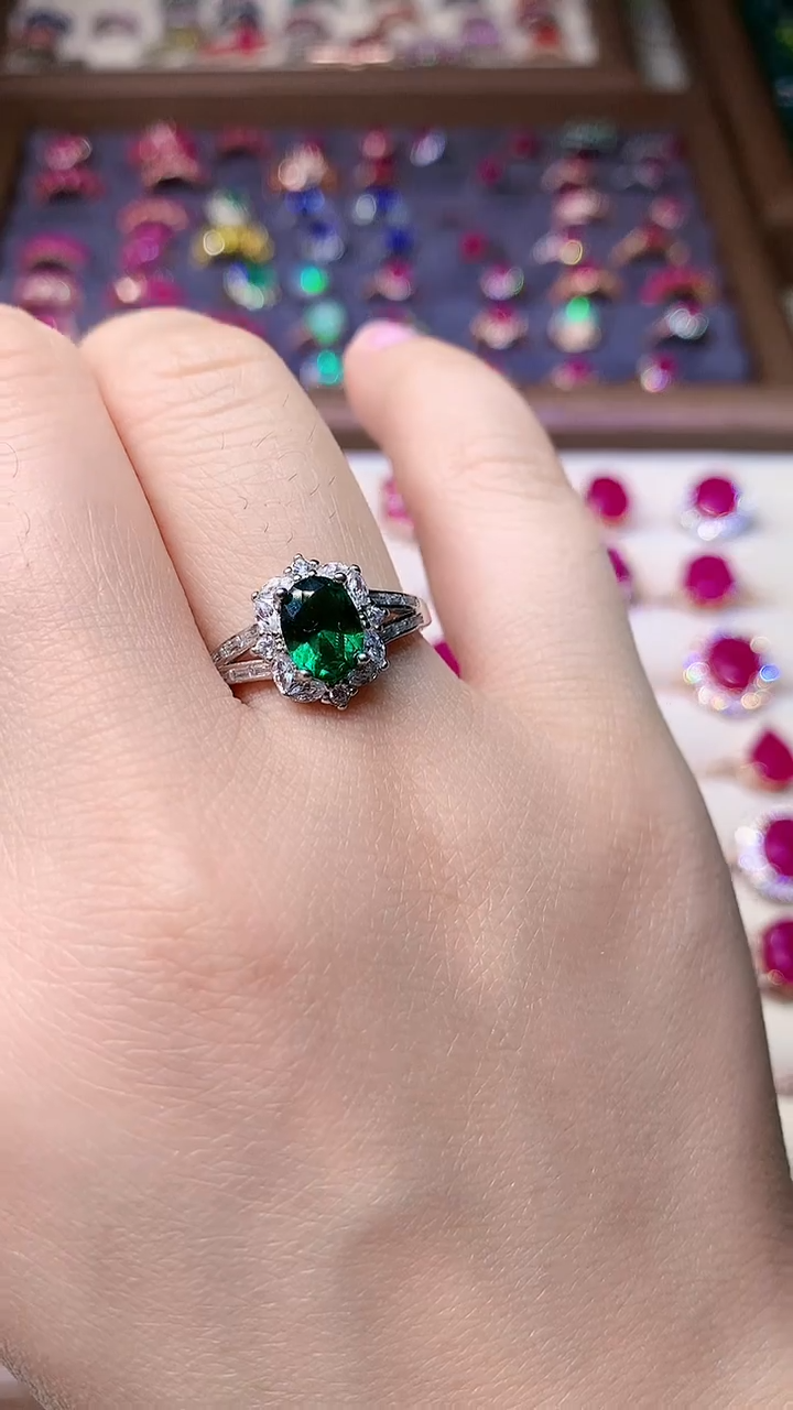 【闪购商品】祖母绿戒指银S925镶嵌000