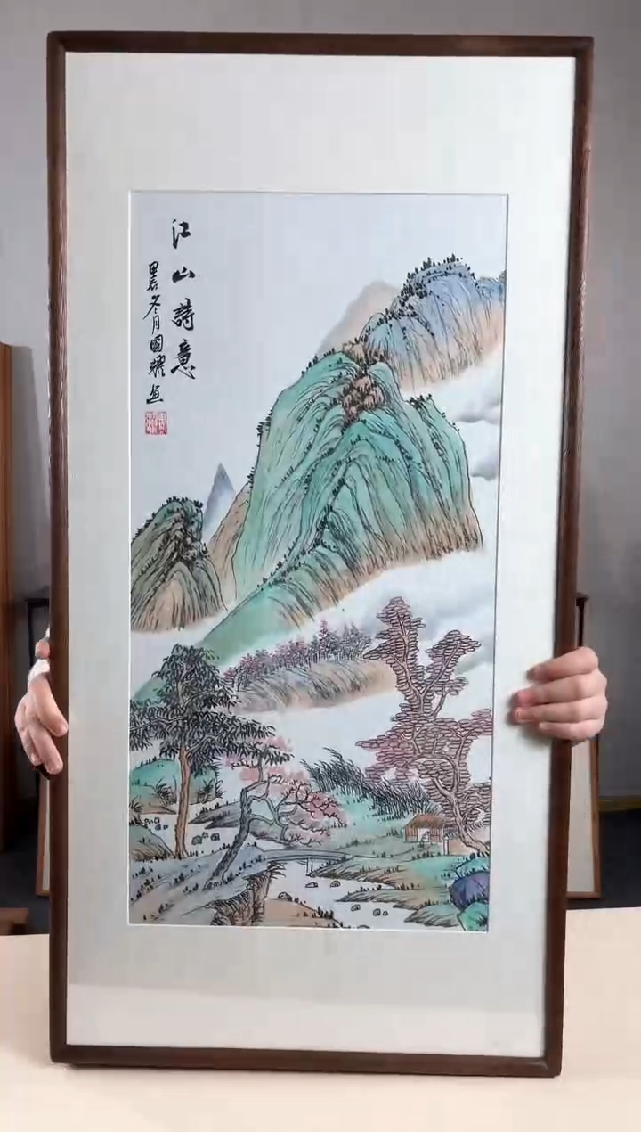 【闪购商品】国画手绘*江山诗意*47*92cm实木框