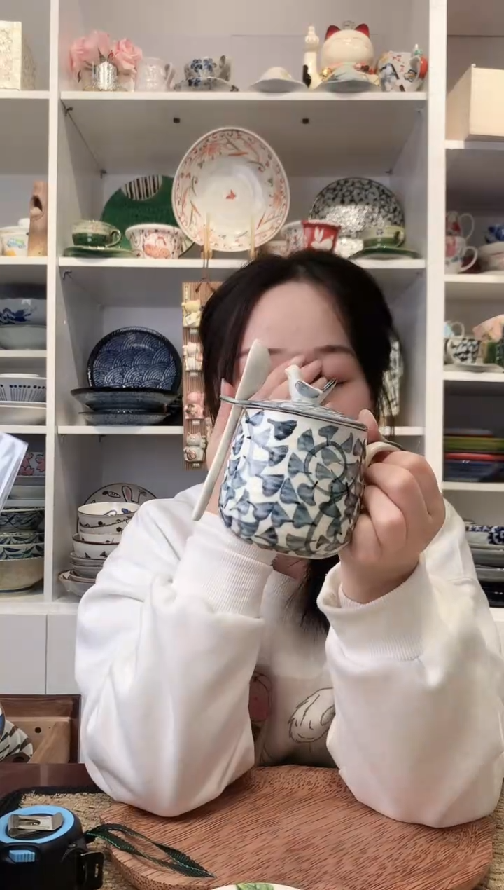 陶瓷美浓烧唐草盖杯250ml