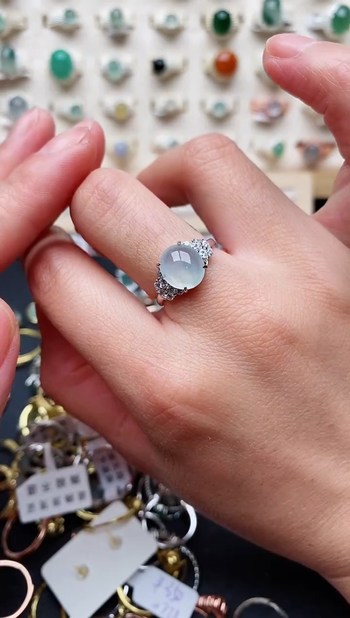 【闪购商品】翡翠戒指银S925镶嵌天然翡翠222 8+