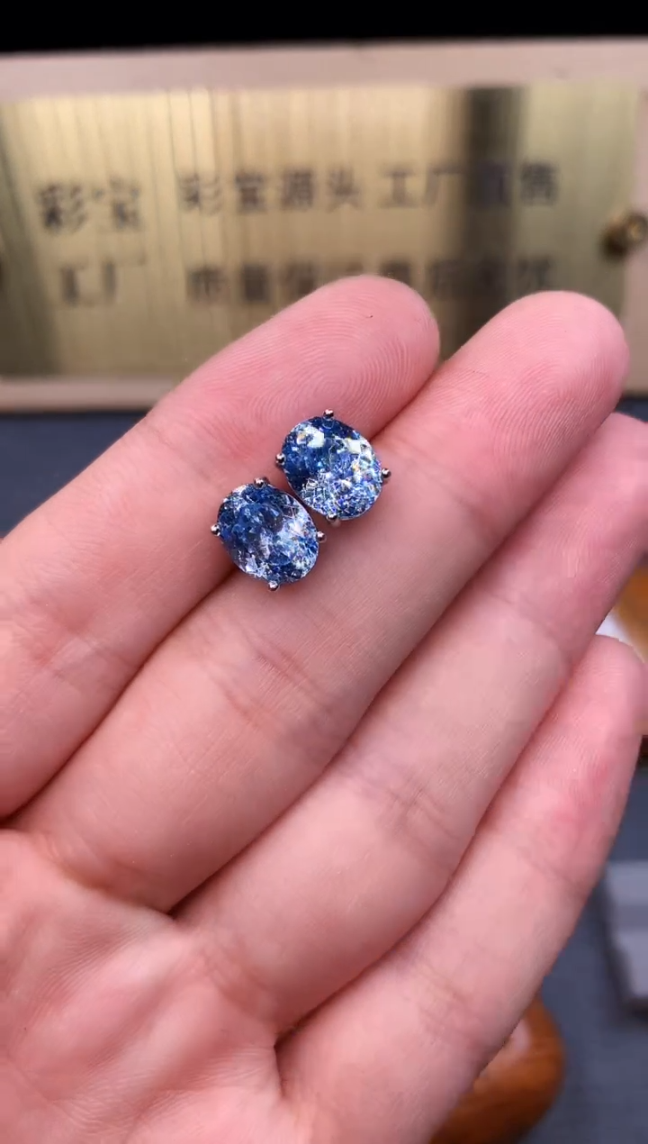 海蓝宝石耳钉银S925镶嵌4532