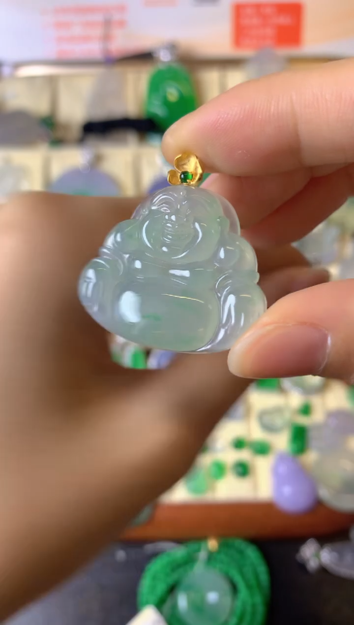 【闪购商品】翡翠颈饰18K金镶嵌成品吊坠