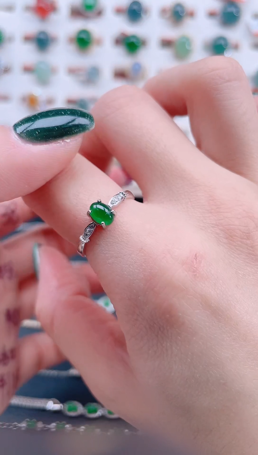 银S925镶嵌戒指翡翠天然翡翠