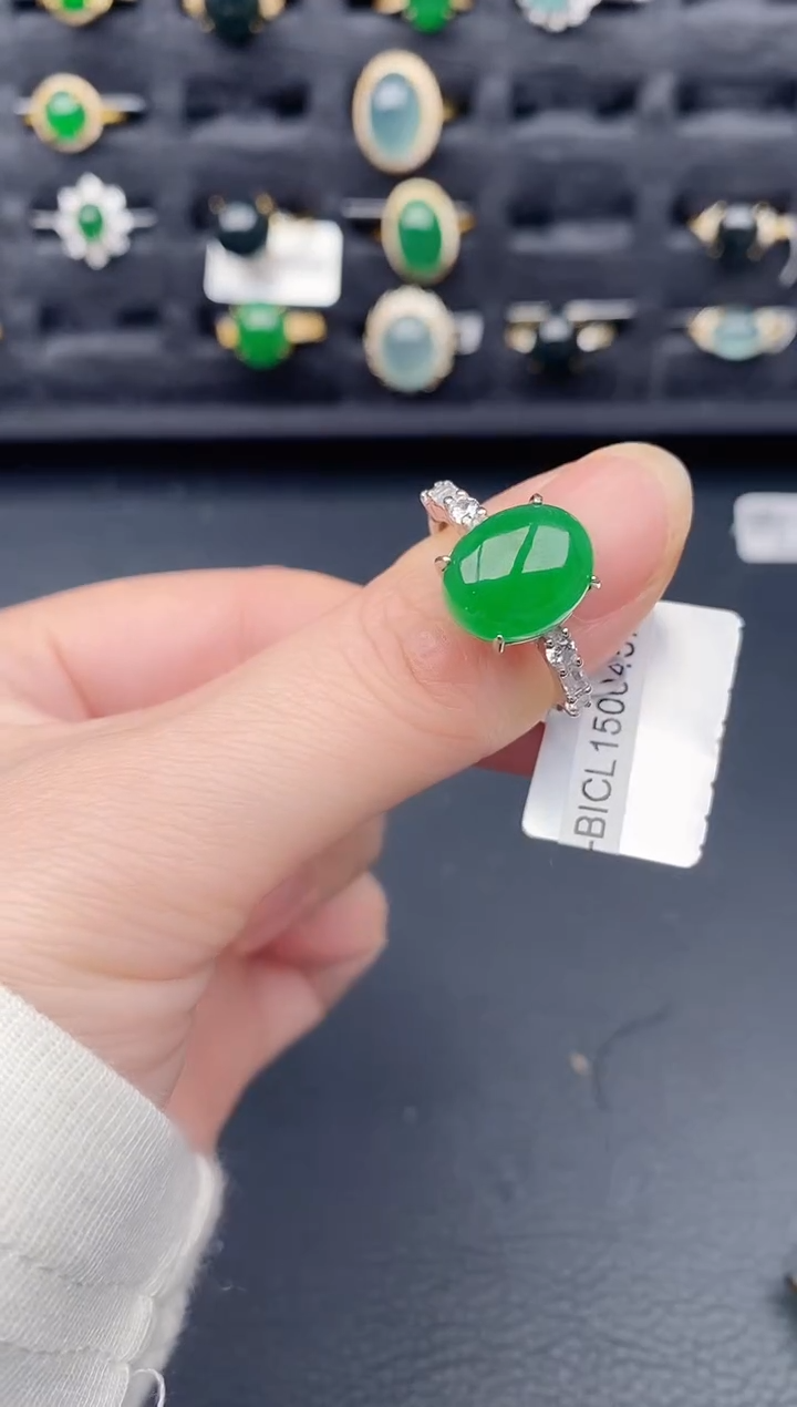 银S925镶嵌戒指翡翠天然a货翡翠110