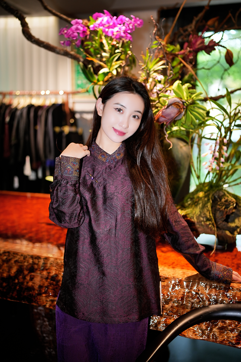 蓝大【梦璃】桑蚕丝立领上衣7542